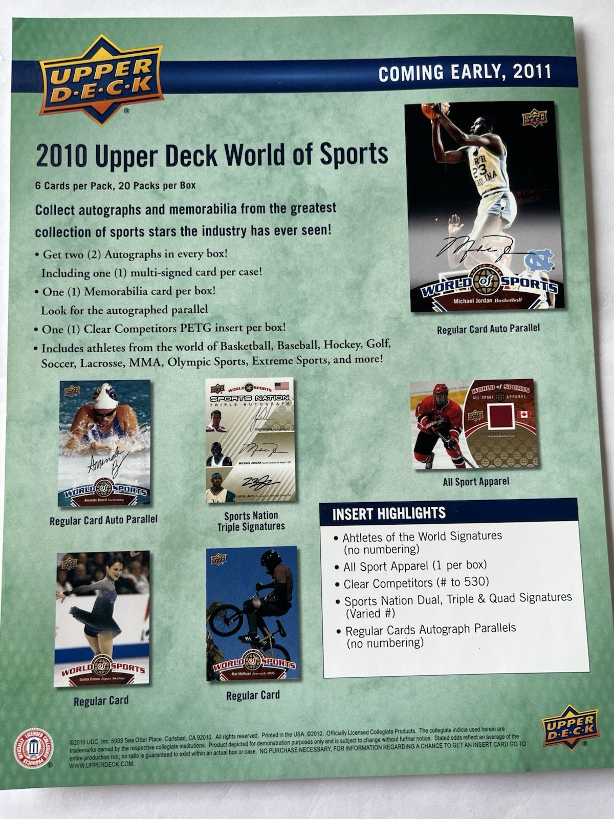 2010 UPPER DECK WORLD OF SPORTS MICHAEL JORDAN DEALER ADVERTISING SHEET