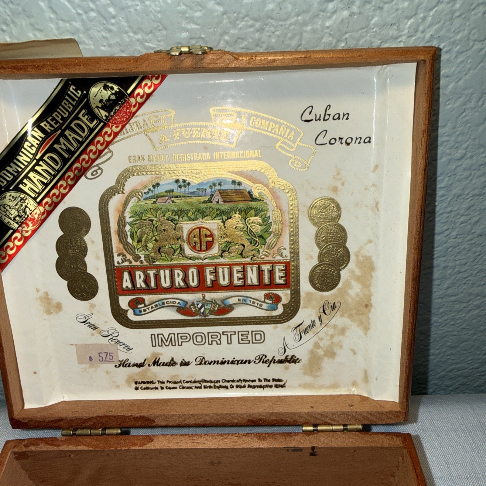VTG Cigar Box Arturo Fuente Wooden Empty Cigar Box Cuban Corona