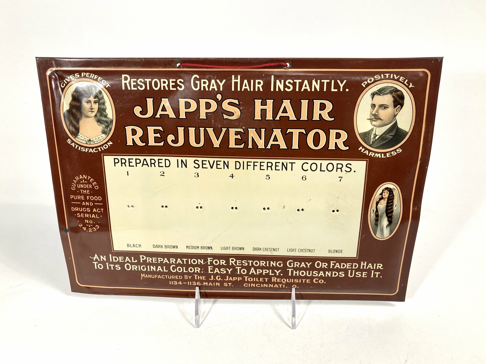 Antique Edwardian JAPP’S HAIR REJUVENATOR Metal Store Display, Sign