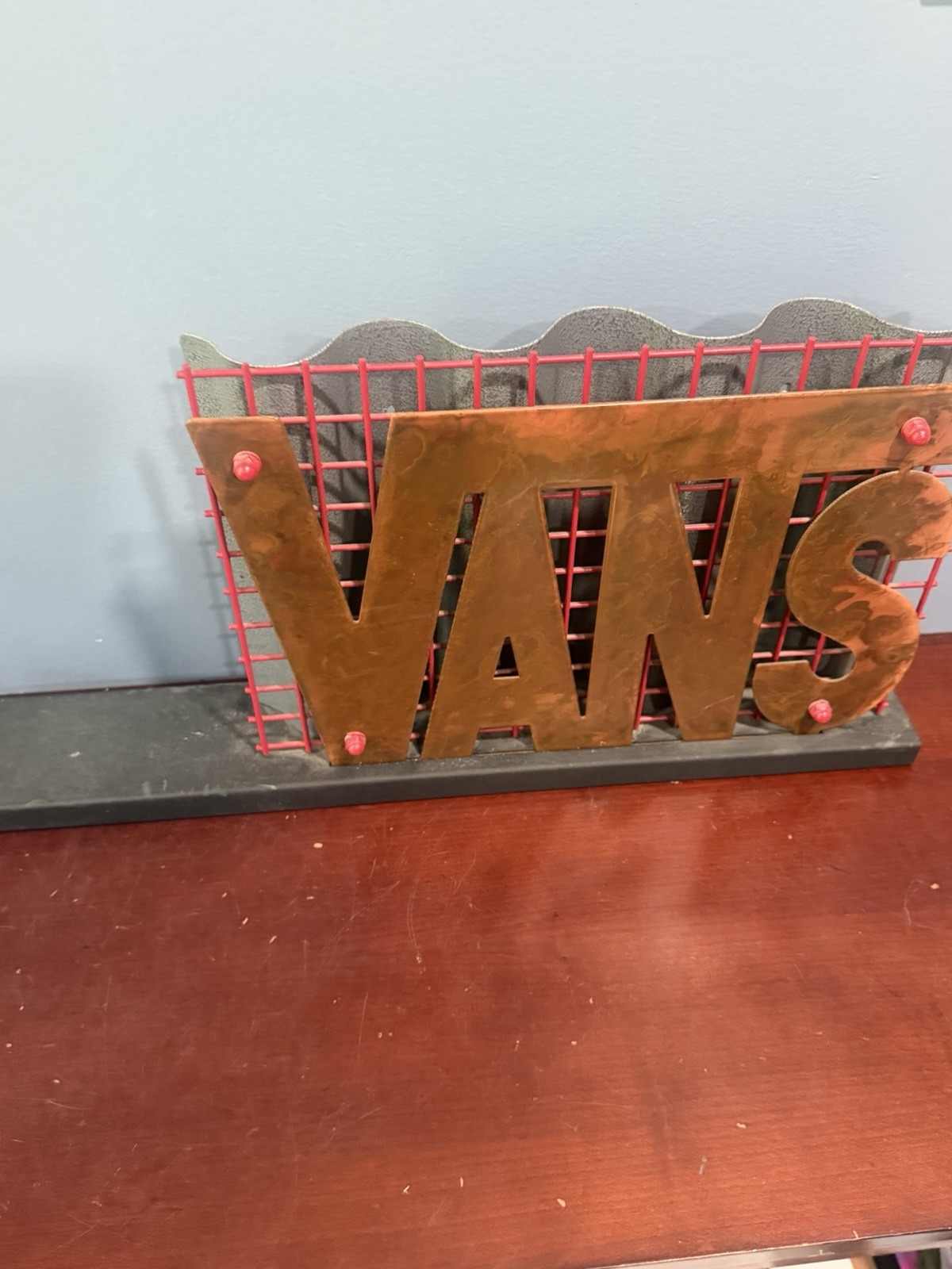 VANS Skateboard Surf BMX RARE Metal Copper Store Shelf Table Top Display Sign