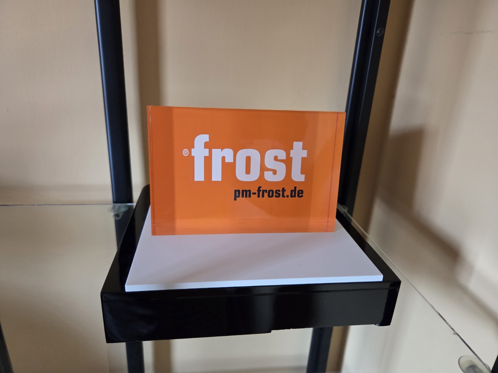 FROST pm-frost.de EYEWEAR DISPLAY, PLAGUE, SIGN. COLOR ORANGE, PLEXIGLASS