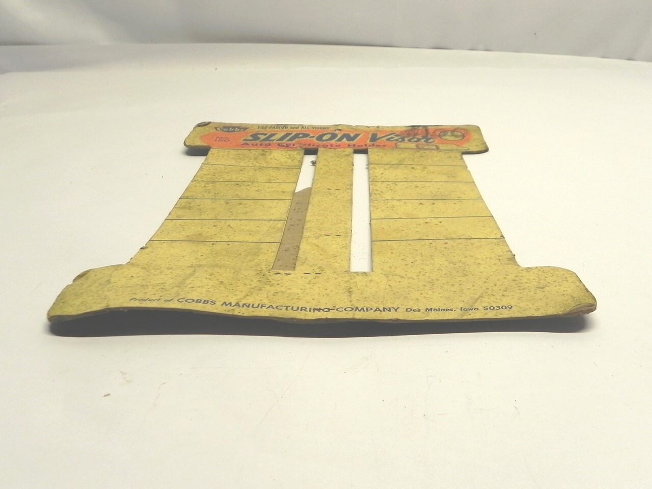 VINTAGE COBBS SLIP-ON VISOR AUTO CERTIFICATION HOLDER DSIPLAY STAND USED WORN