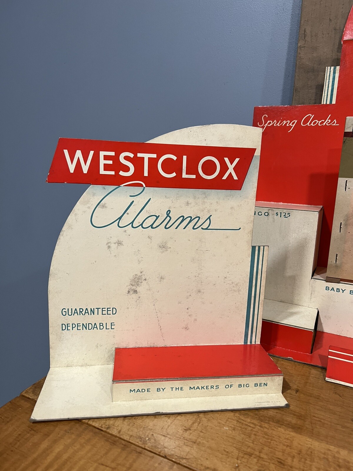 Vintage Westclox Alarm Clock Cardboard Litho Store Advertising Display W/Box