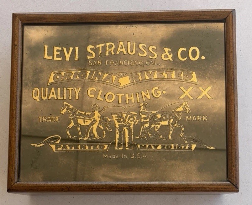 Levi Strauss & Co 1974 Wood Jewelry Box Mirrored Original Riveted Display VTG