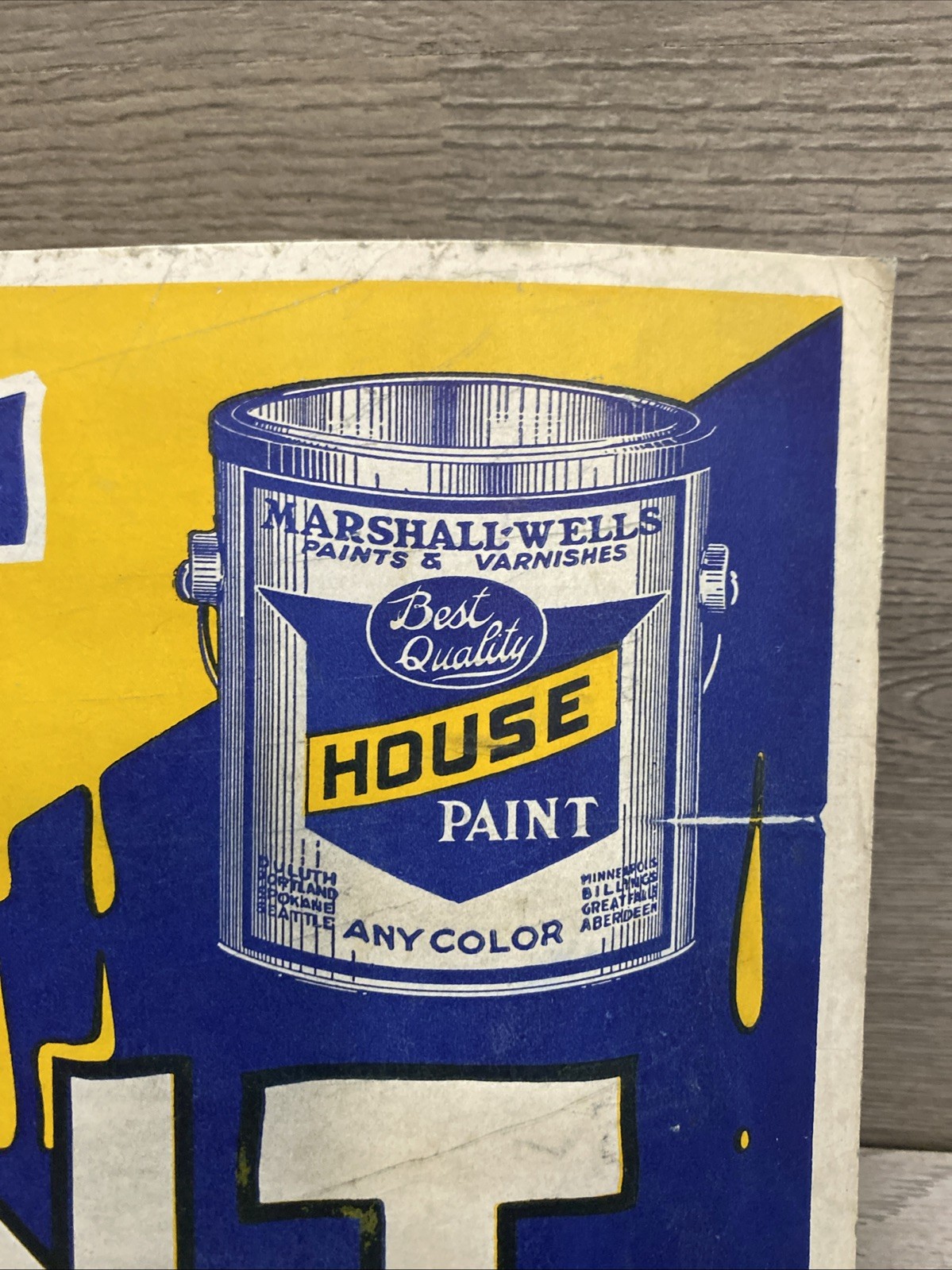 HTF Marshall-Wells Wet Paint Advertising Board Sign 11×7 Rare W/ Bucket