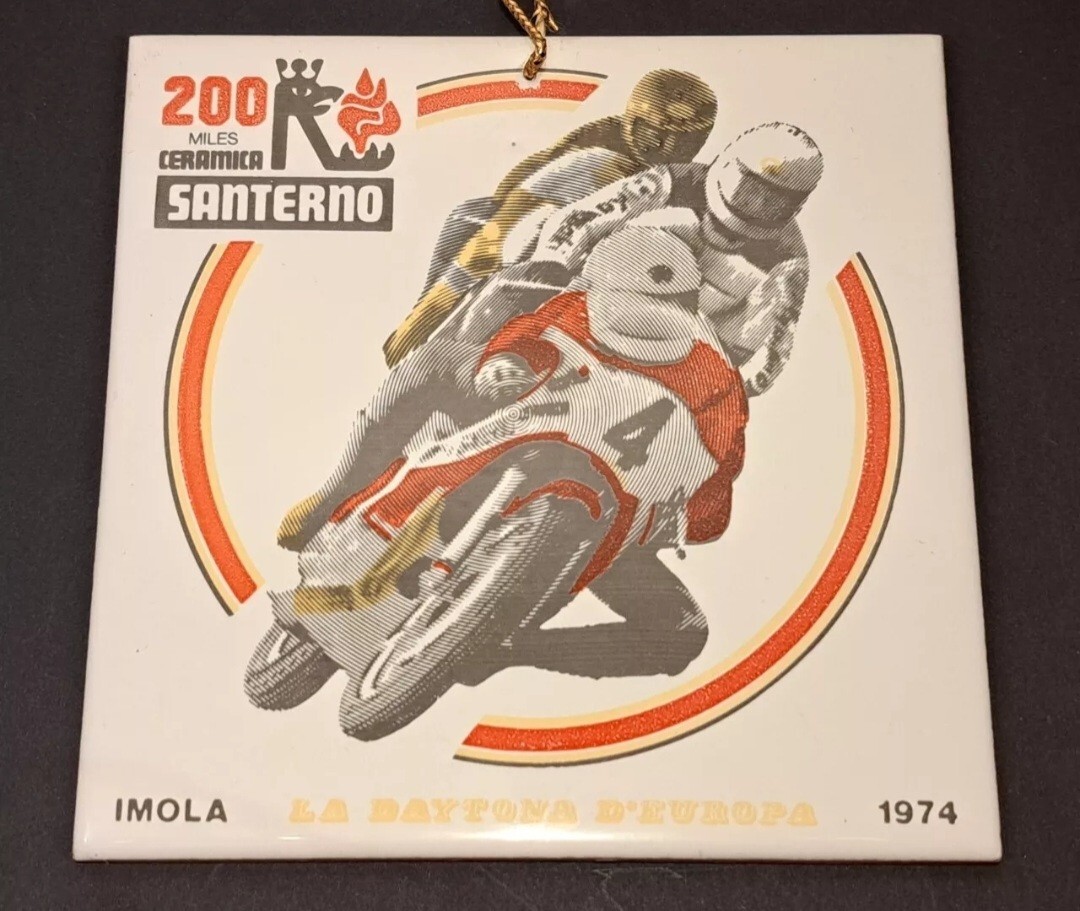 PAIR DECORATIVE CERAMIC TILES-IMOLA 70s-motorcycle motorcycling brand-old