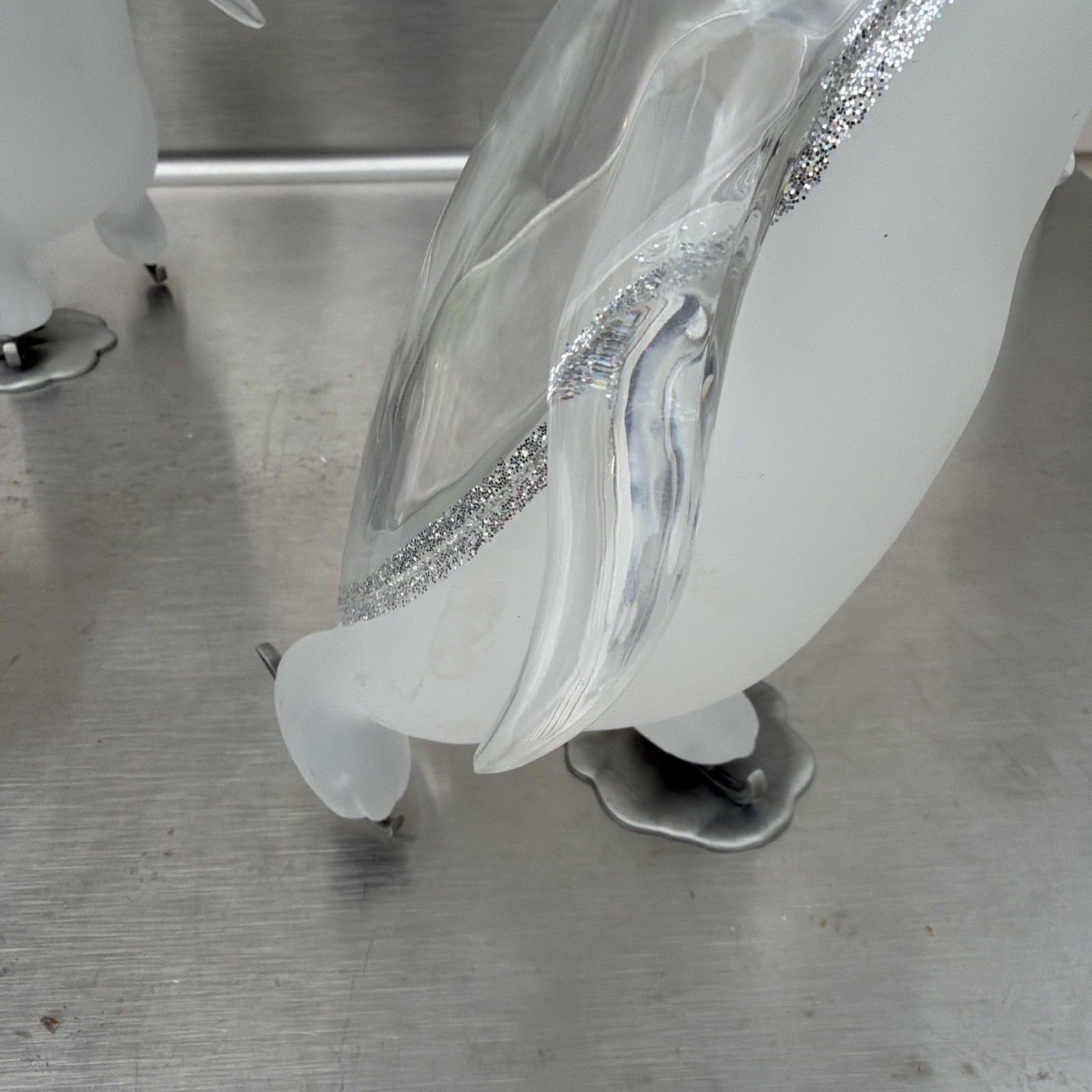 Lot Of 3 Lucite Penguin On Ice Skates MCM Clear & Frosted Movie Prop- Vintage