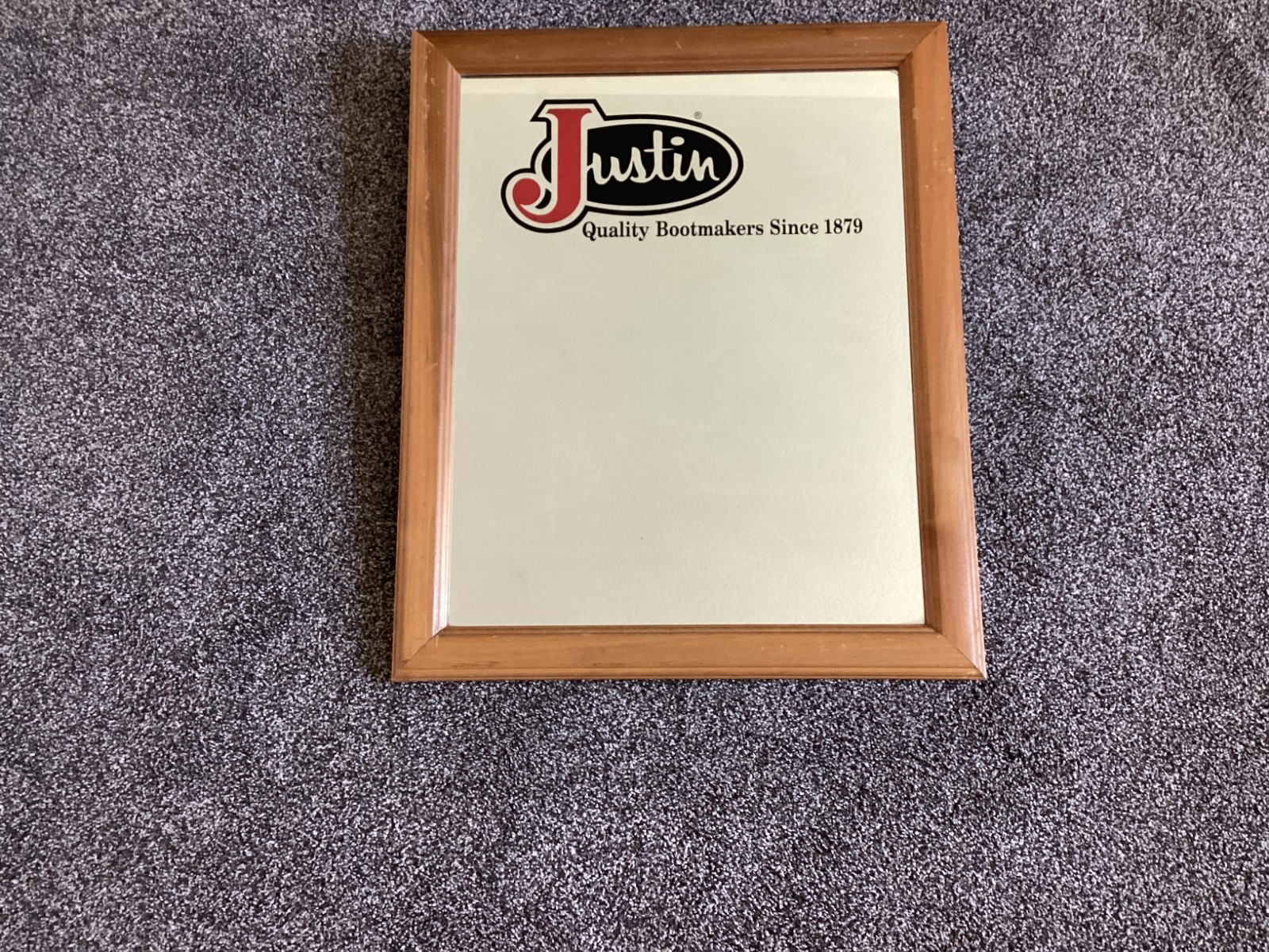 AUTHENTIC BOOT STORE JUSTIN BOOT FLOOR MIRROR STORE DISPLAY ADVERTISING 23×19