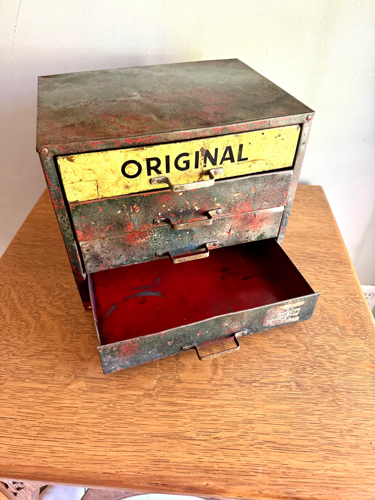 Vtg Distressed Weatherhead Original Equipment Fittings Cabinet| Rustic Metal Bin