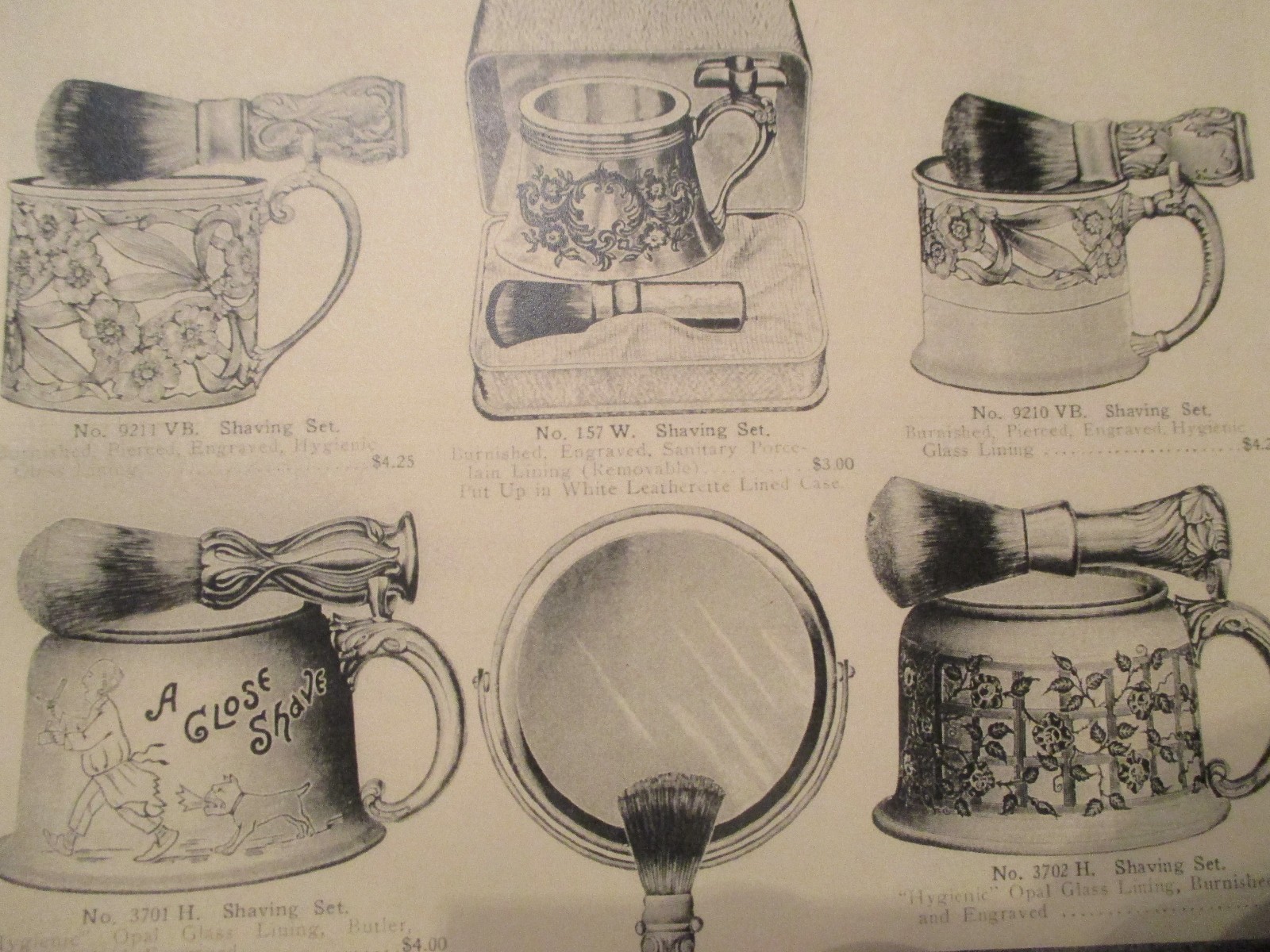 1900 Vintage Silver Shaving Brushes Mug Sets Barbershop Sign Ad