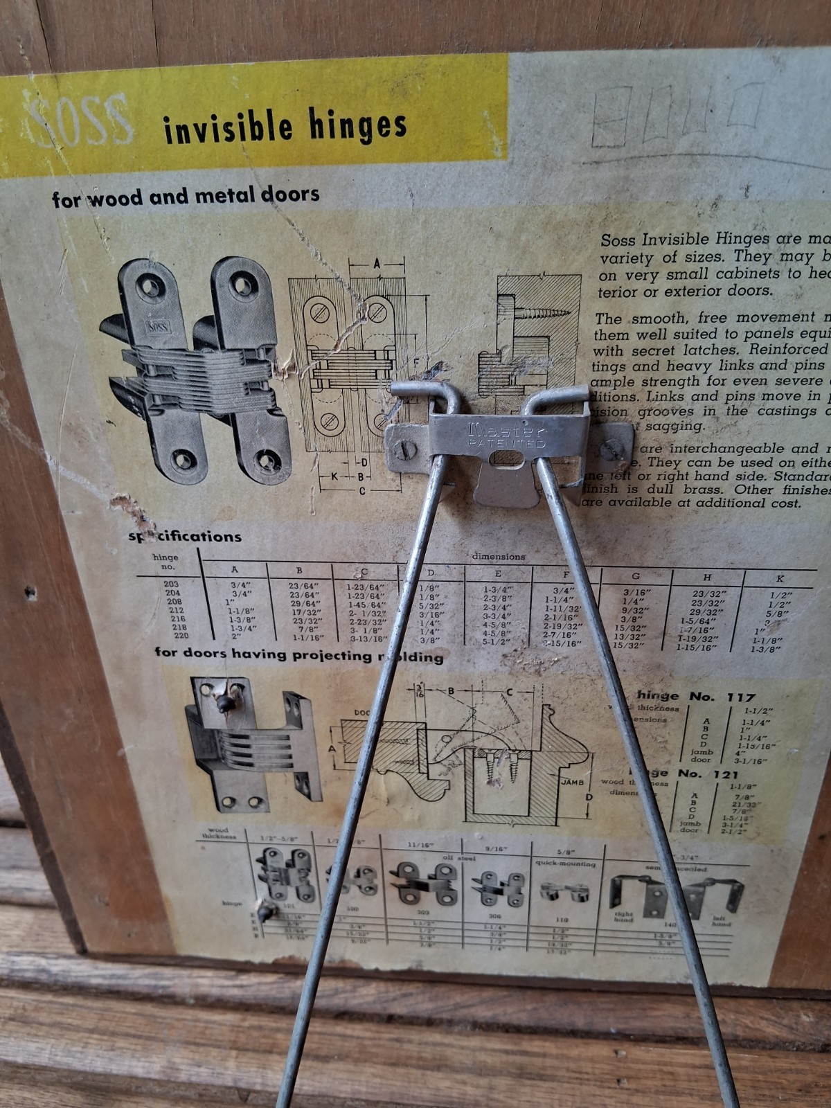 Vintage SOSS Invisible Hinges Salesman Sample Display Board- Detroit, Mich.-…