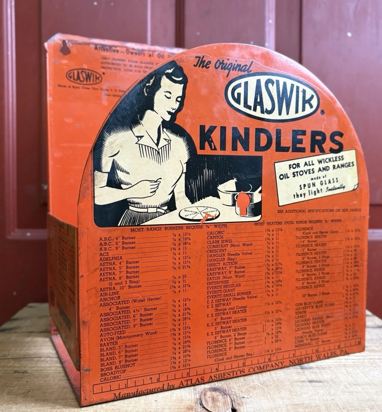 Vintage Glaswik Kindlers Atlas Asbestos North Wales PA Display Advertising Sign