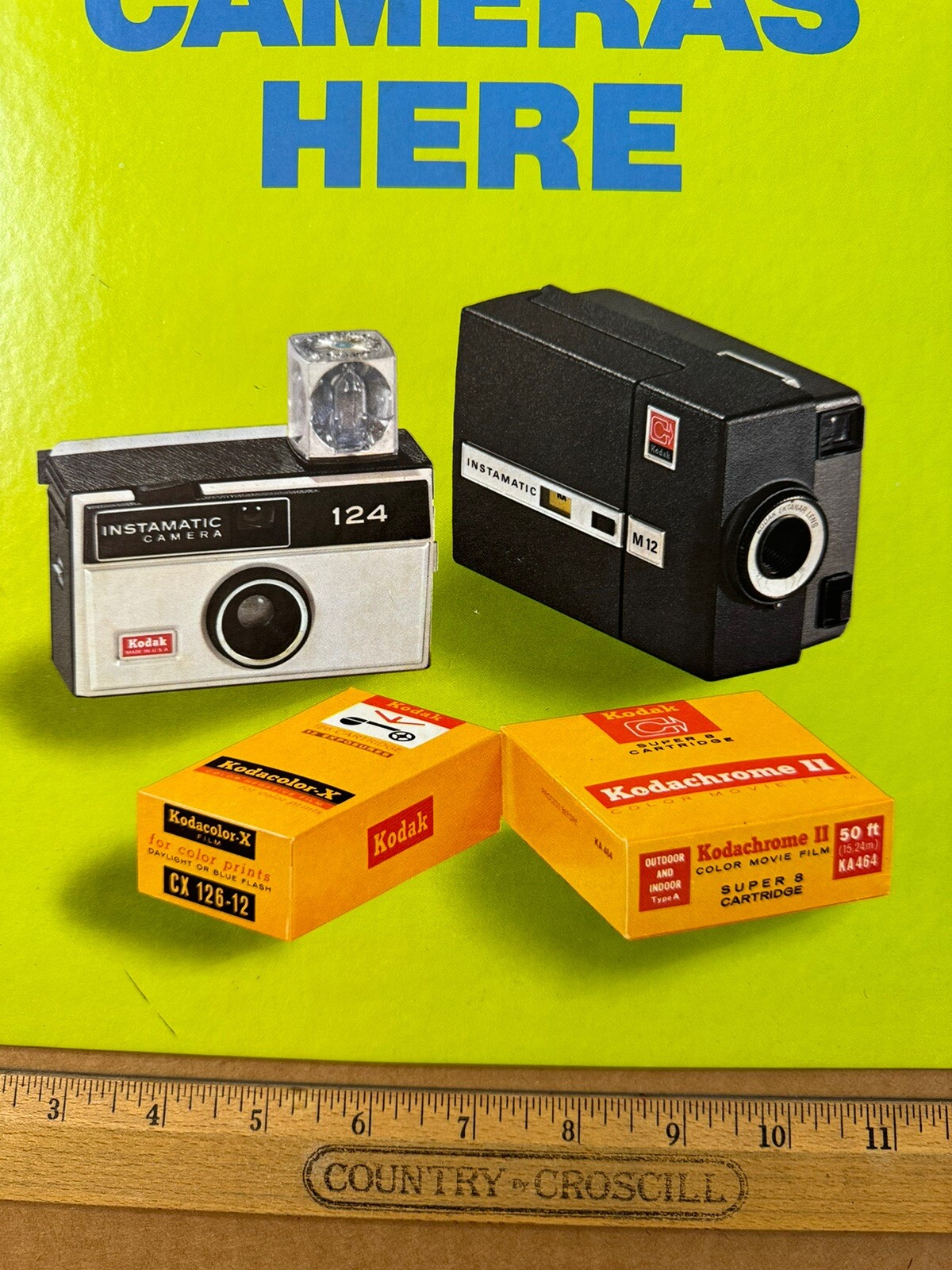 2 VTG 1969 Kodak Film Camera Store Counter Display Advertising Signs – New, READ