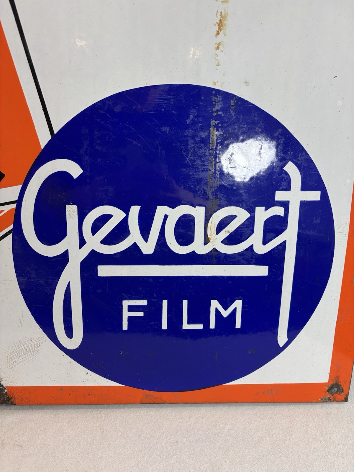 Large ANCIENT ENAMEL SIGN: GEVAERT FILM – PANCHROMOSA 107×57.5cm