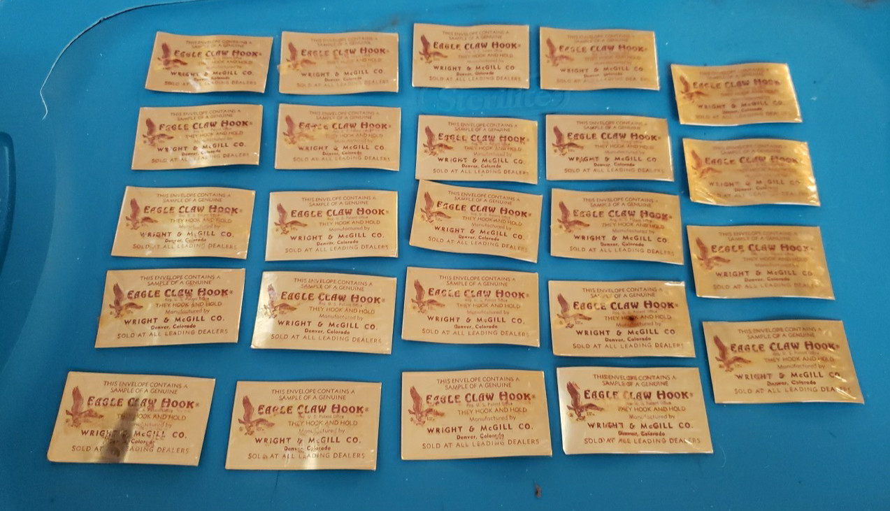 Vintage Wright McGill Eagle Claw Hooks Fishing Salesman Sample Cards Lot of 24