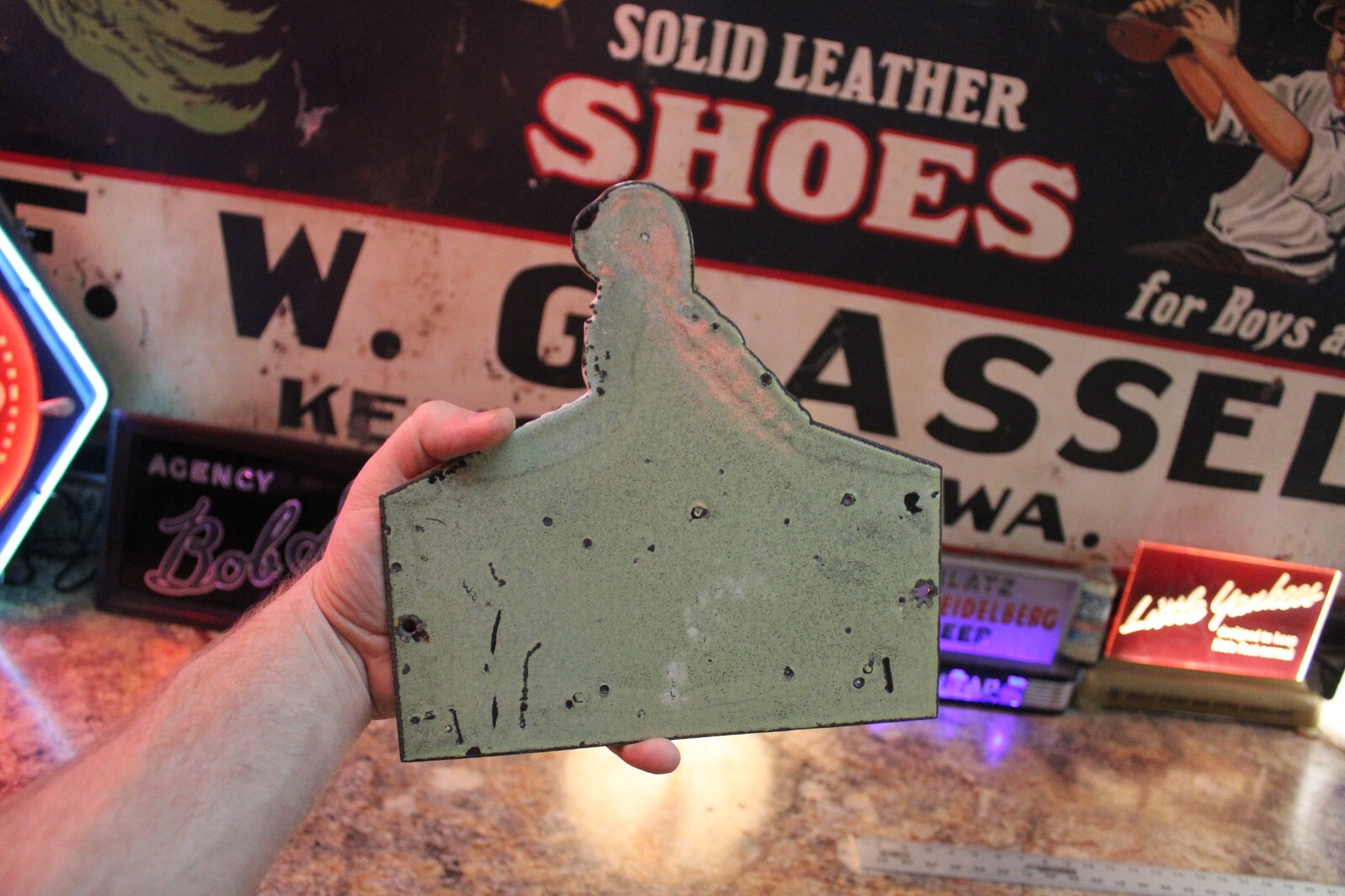 RARE POLL PARROT SHOES DEALER PORCELAIN METAL SIGN BOYS AND GIRLS BIRD ZOO GAS