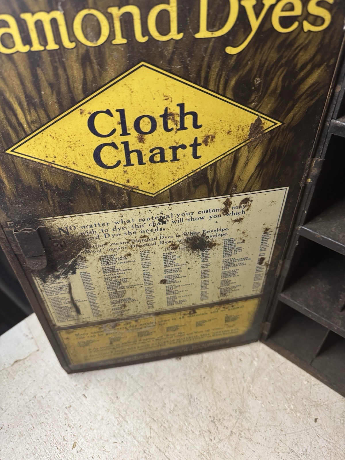 Antique Diamond Dyes Metal Country Store Counter Display Advertising Cabinet 19″