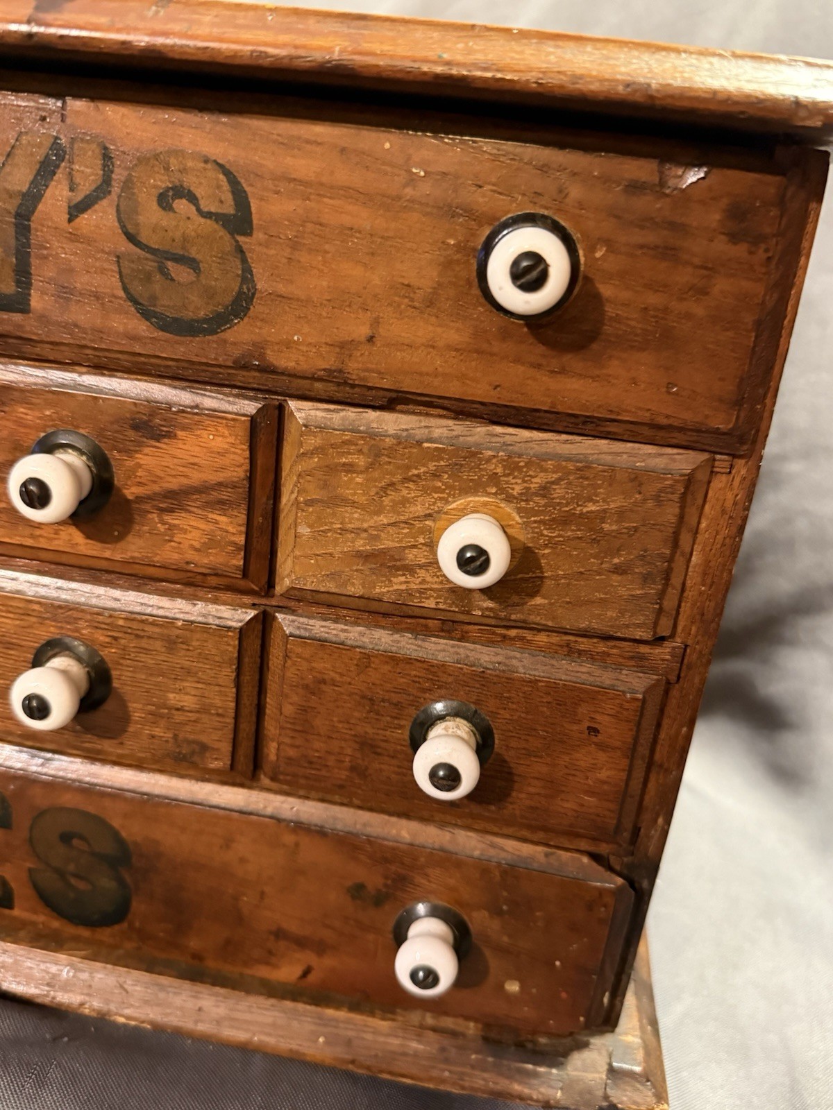 Antique Crowley’s Needles Advertising Display Multi Drawer Cabinet general store