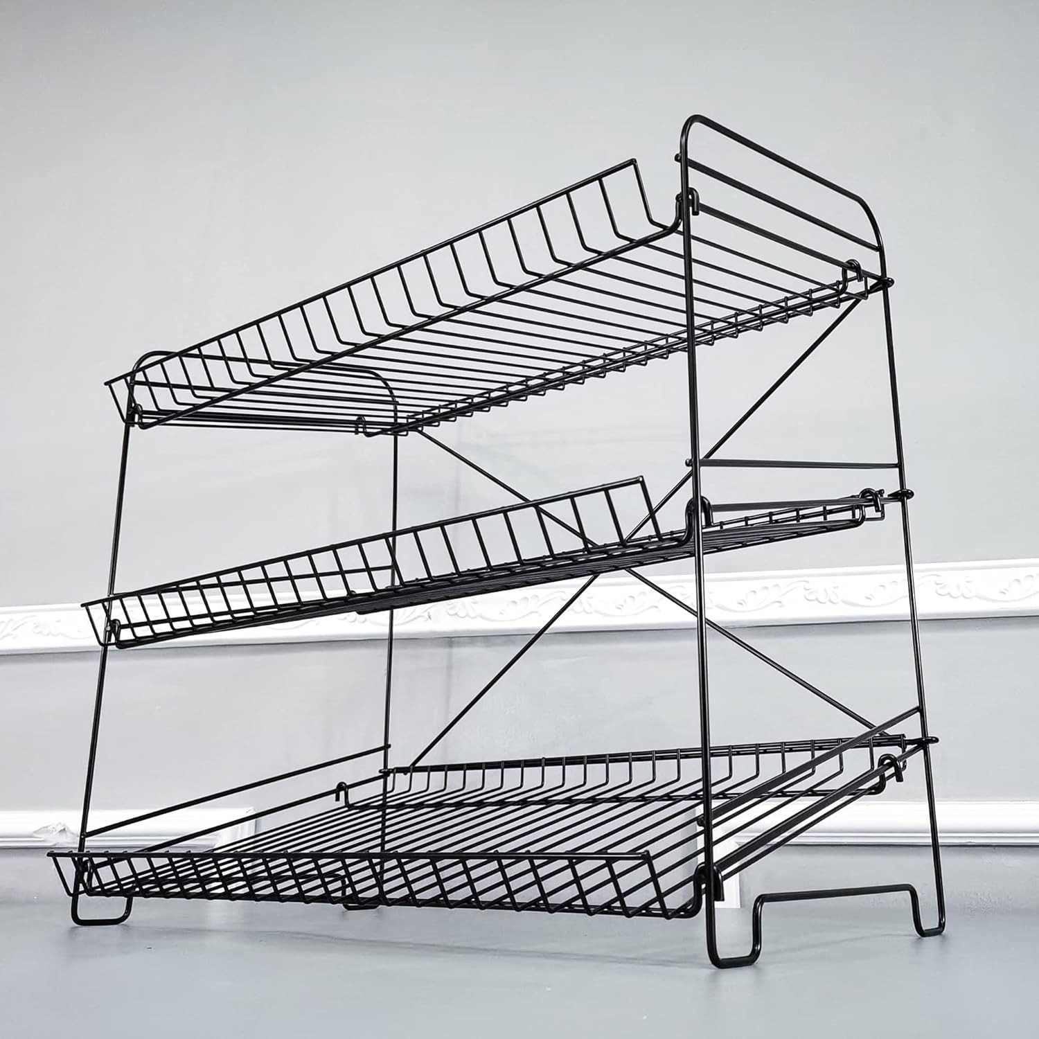 24×14.9×23.2 Inch 3-Tier Wire Display Rack for Countertop Snacks Books Pantry
