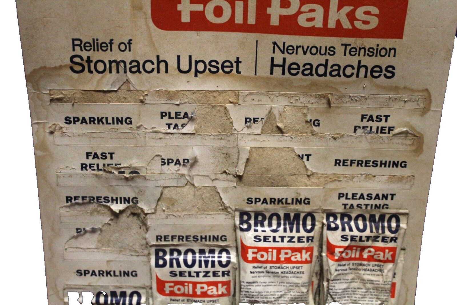 Vintage BROMO Seltzer Foil Packs Counter Display with Easel Back