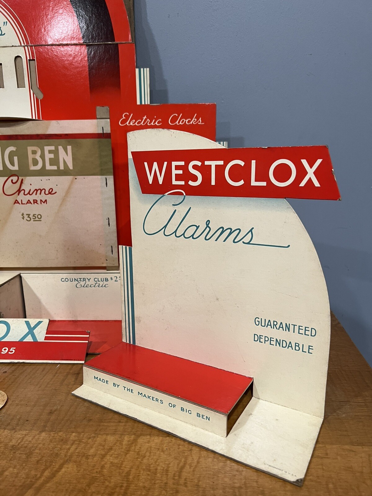 Vintage Westclox Alarm Clock Cardboard Litho Store Advertising Display W/Box