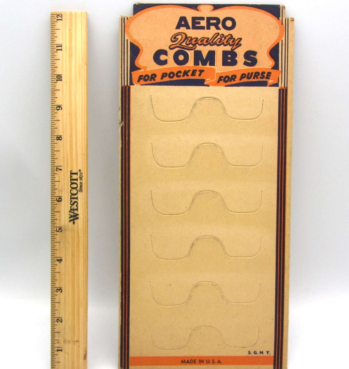 Vintage Aero Quality Combs Store CardBoard Display “For Pocket For Purse”