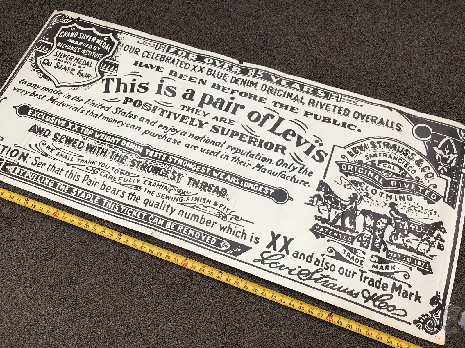 Levi Strauss & Co RARE VINTAGE STORE DISPLAY LOGO POSTER / Over-Sized 59″ x 26″