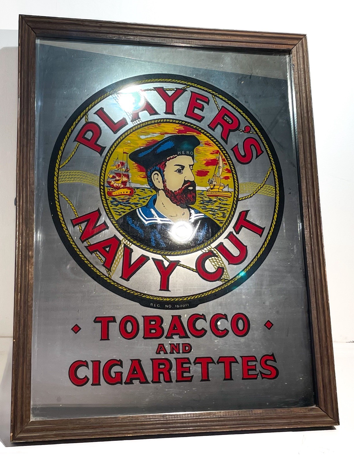 Vintage “Player’s Navy Cut Tobacco and Cigarettes” Mirror Sign, 12”x16”