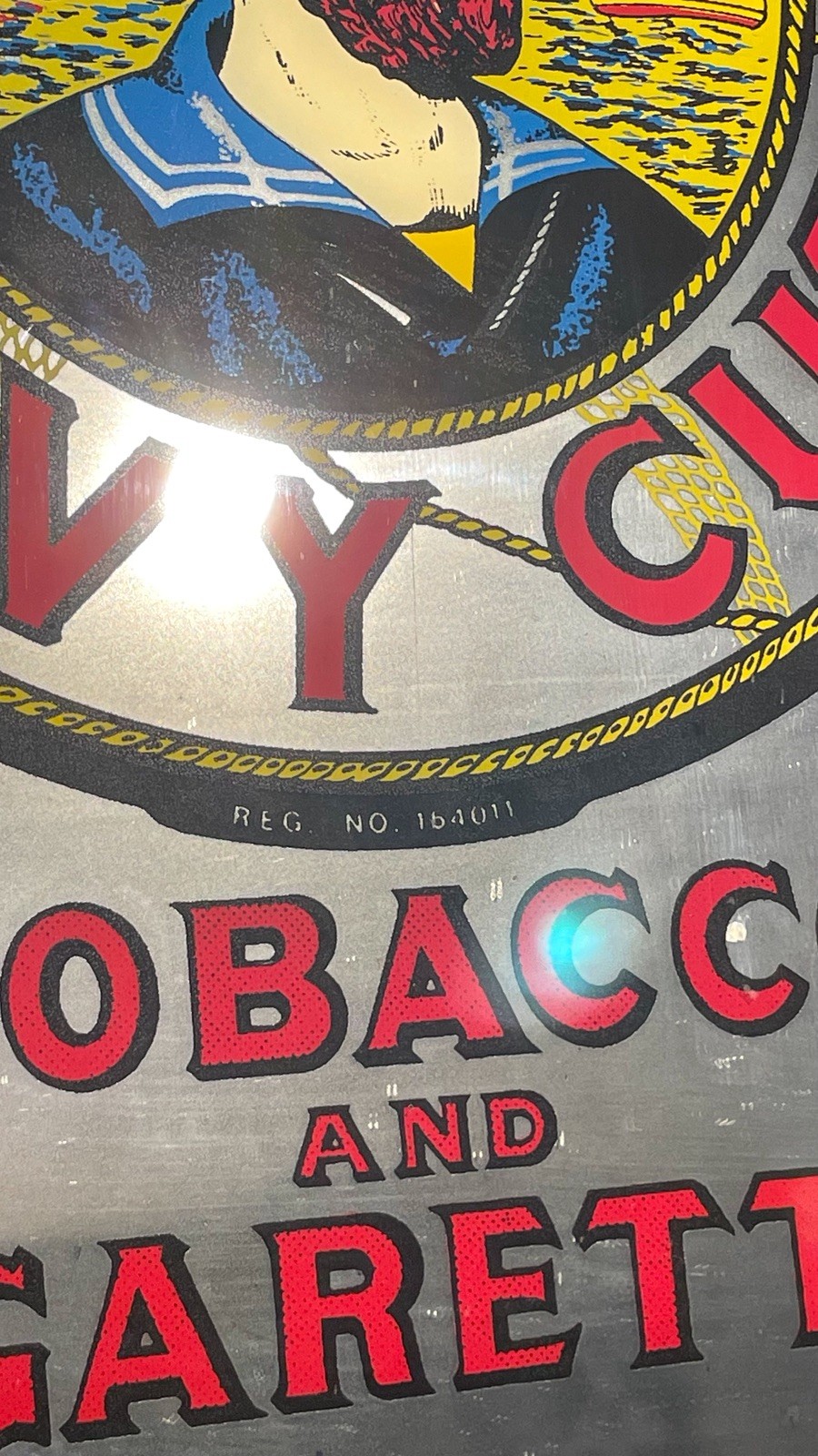 Vintage “Player’s Navy Cut Tobacco and Cigarettes” Mirror Sign, 12”x16”