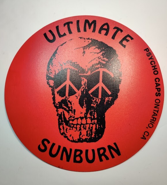 12” Red Psycho Caps Ontario, CA Wood Advertising Store Display Ultimate Sunburn