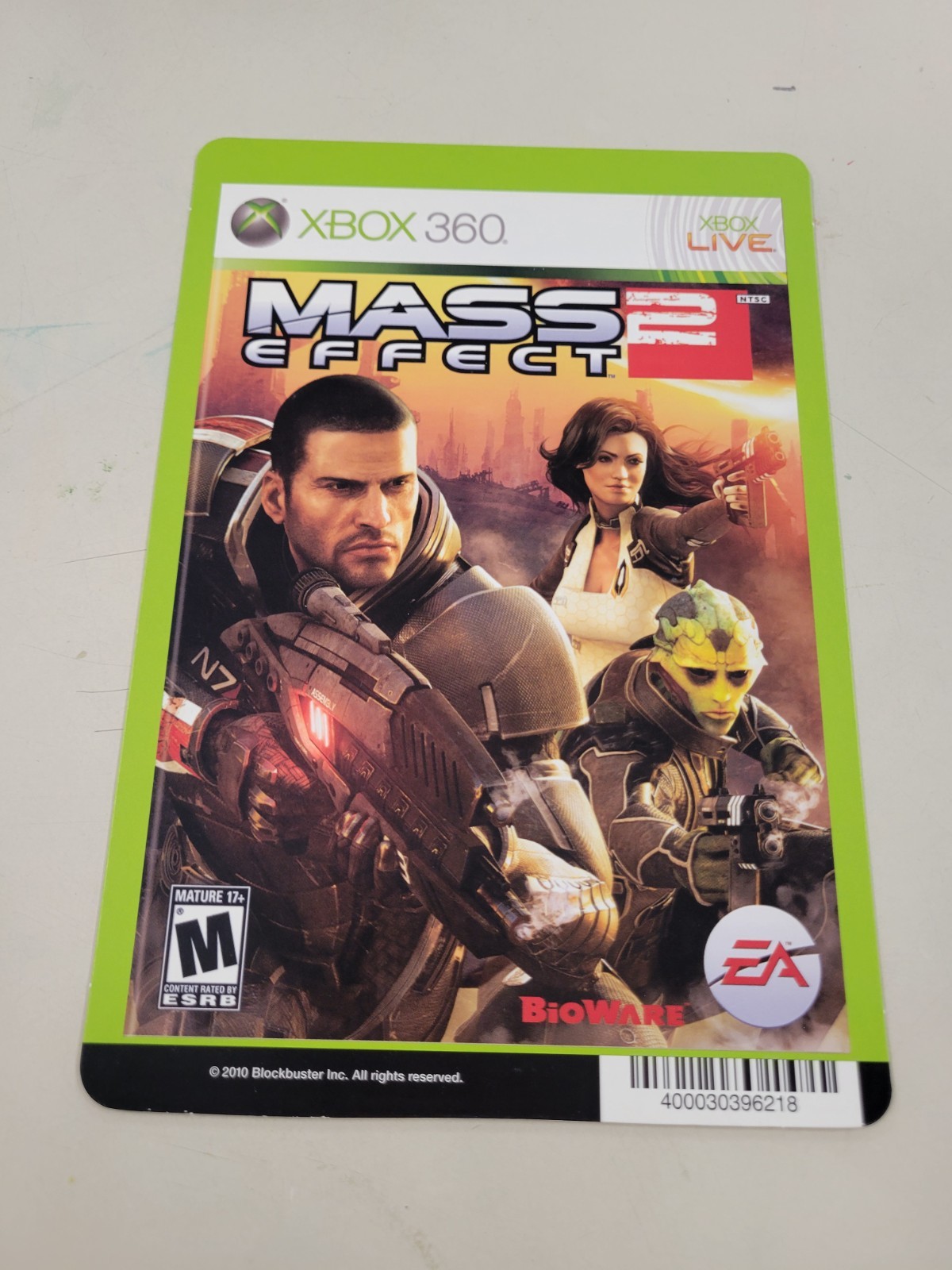 Mass Effect 2- XBOX 360 BLOCKBUSTER VIDEO BACKER CARD -NO GAME
