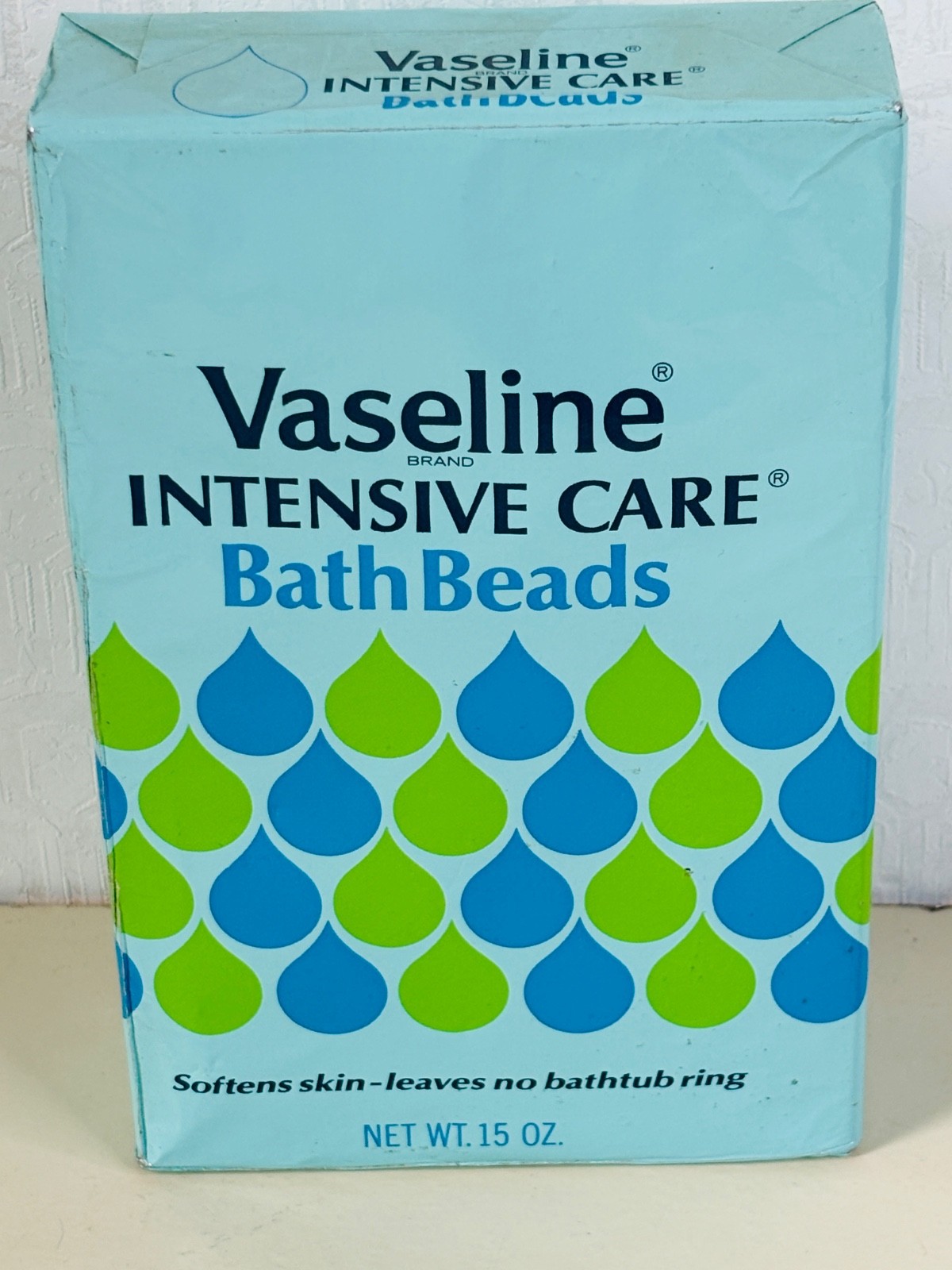 NOS VTG VASELINE INTENSIVE CARE BATH BEADS BLUE 15 OZ BOX MOVIE BEAUTY PROP