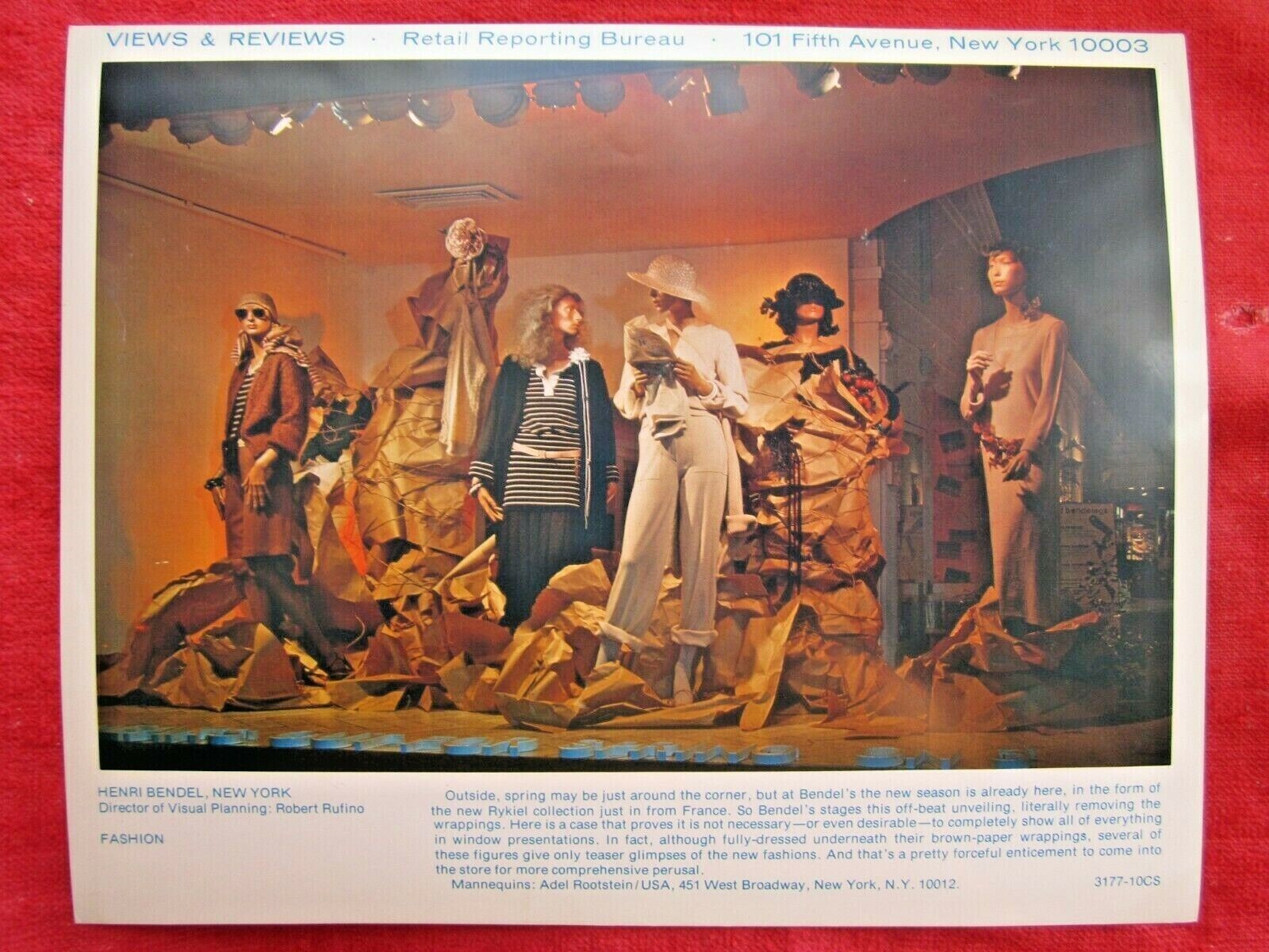 1977 HENRI BENDEL, NY STORE WINDOW DISPLAY RYKIEL DESIGNS PHOTOGRAPH PRINT #421
