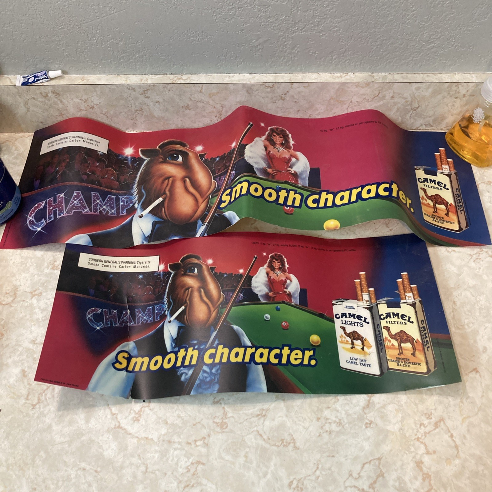 Vintage 2 Sizes Smooth Joe Camel And Pretty Lady Store Display Plastic Signs