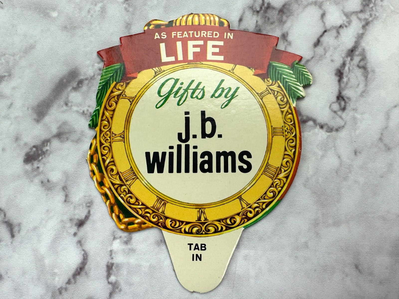 Vintage JB WILLIAMS Advertising Small Cardboard Store Display Pocket Watch Shape