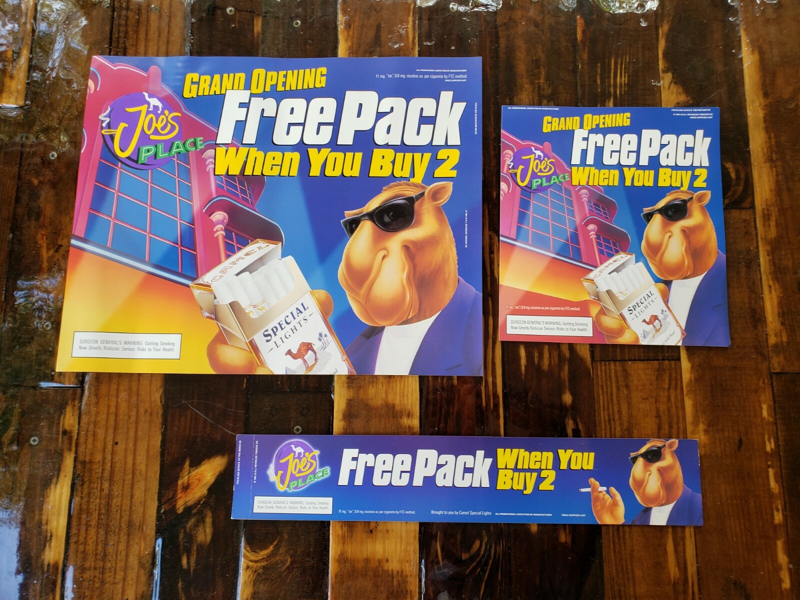 3 RARE Joe’s Place Camel Store Display Sign Advertising Cigarette Tobacco 1994