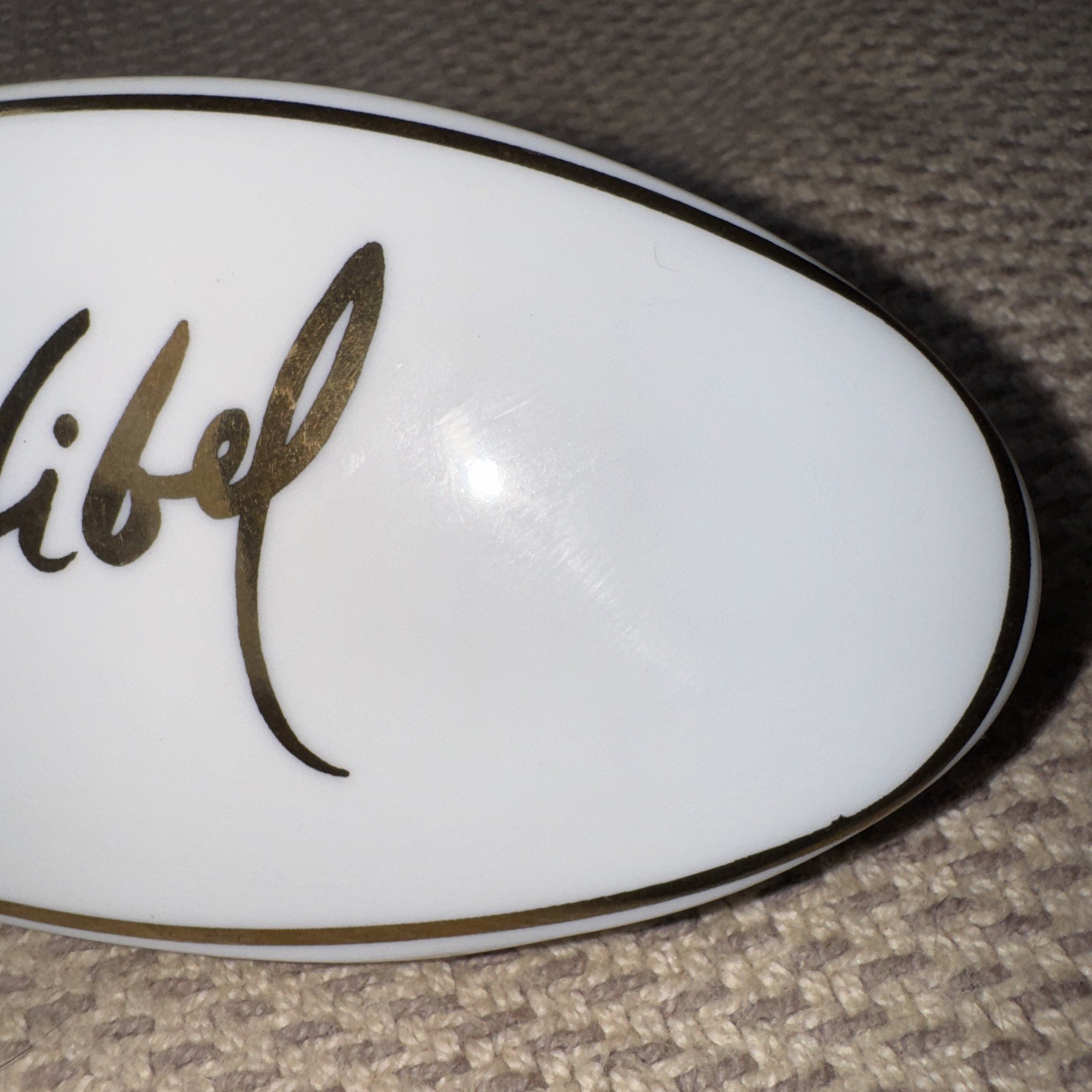 Edna Hibel Bone China Advertising White & Gold Store Countertop Display Sign