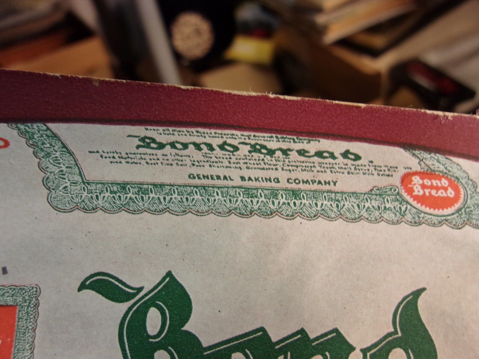 RARE OLD VTG ANTIQUE 1920s-1930s STORE DISPLAY CARD: “BOND BREAD” PURE & FRESH