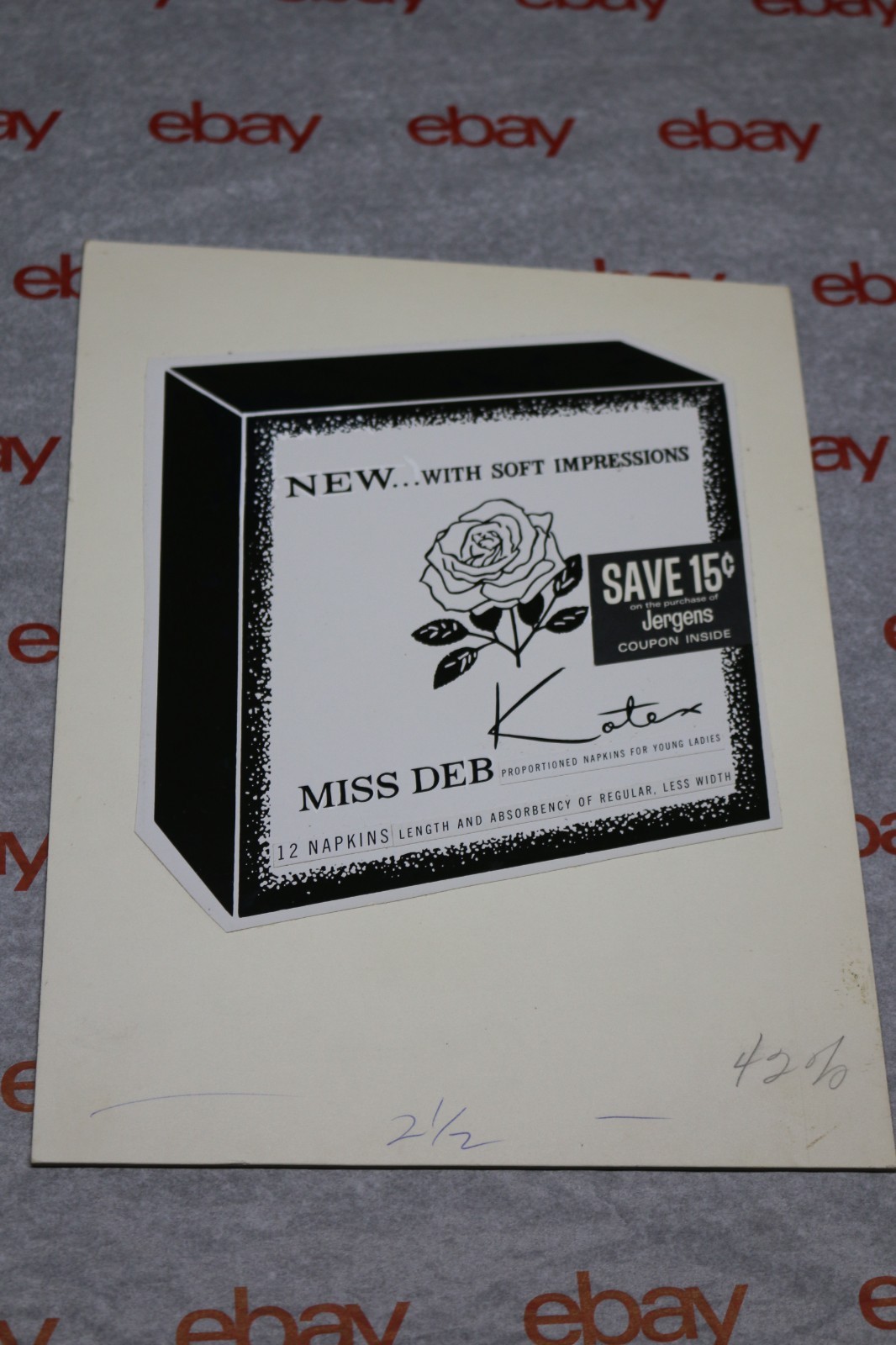 Vintage 1960’s/70 Kotex Miss Deb napkins ARTIST PROOF cardboard advertising sign