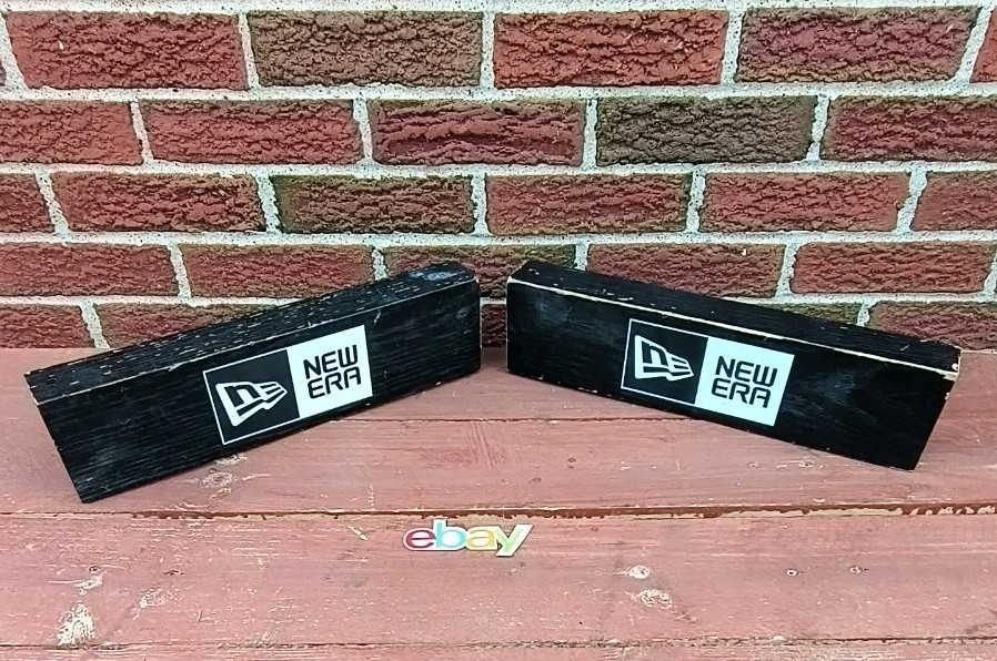2 PC NEW ERA FITTED Hats Embossed Wood Rack Topper Store Desk Counter DISPLAY