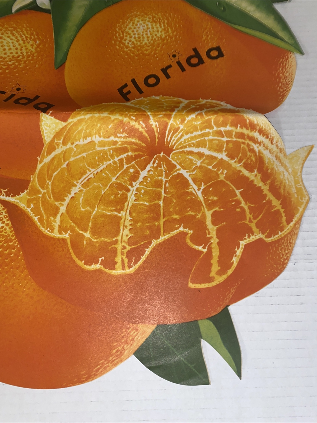Vintage Florida Oranges PEELED ver Grocery Sign AD Poster Display Litho USA Prop