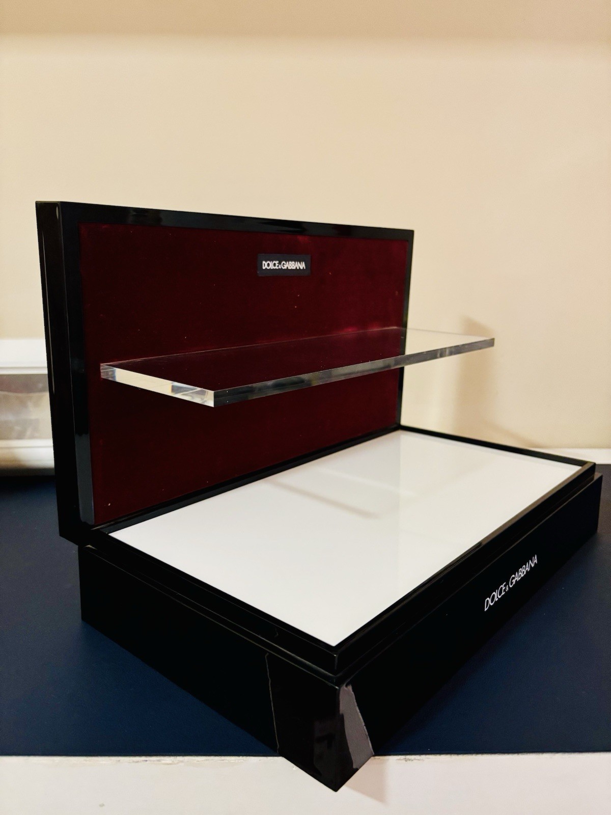 Dolce & Gabbana Black Store Display Stand Fixture w/ Clear Shelf