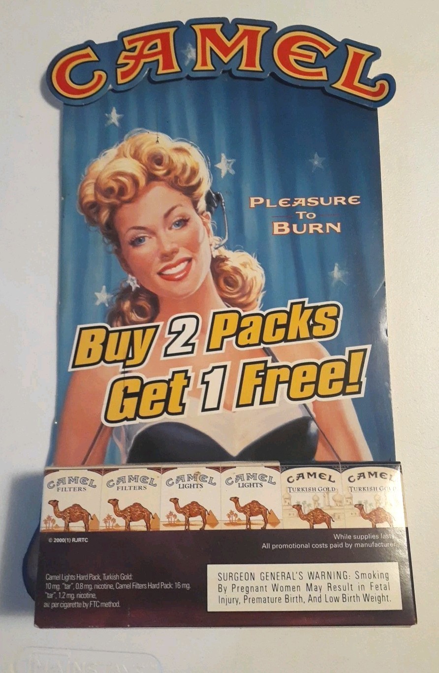Vintage CAMEL Cigarettes Carton Store Display Advertising Standee 15.5″H x 11″W
