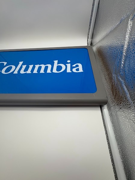 Columbia RARE Display Sign Store Fixture Columbia Clothing Co Steel Wood Trim