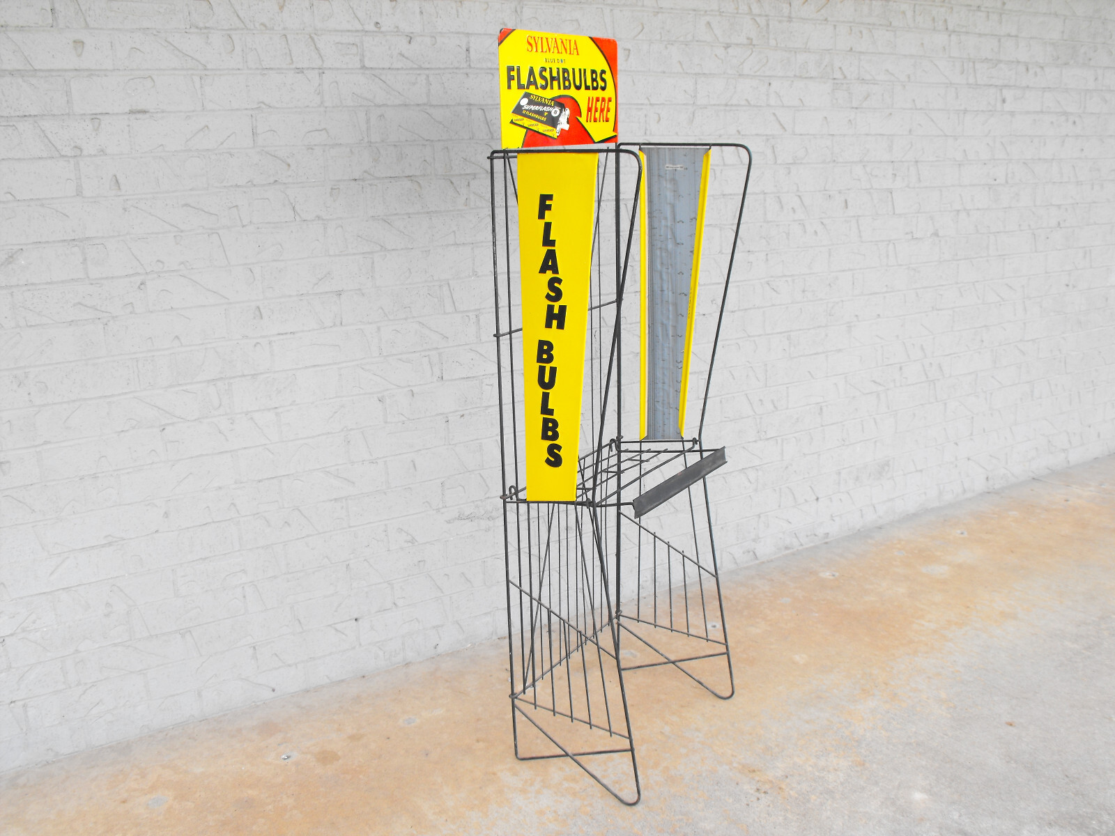 Vintage 60s Sylvania Flashbulbs Metal Display Rack Metal Sign 56″ Tall Folding