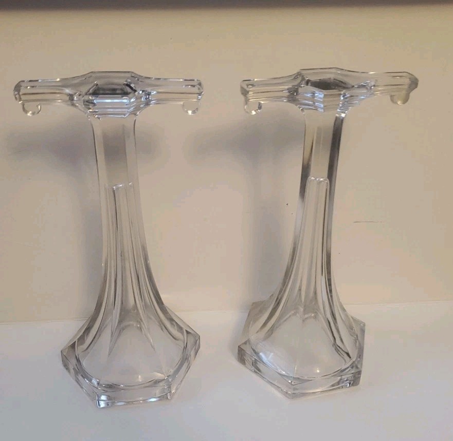 Pair Of 12″ Clear One Piece Glass Apothecary Shelf Riser/support Store Display