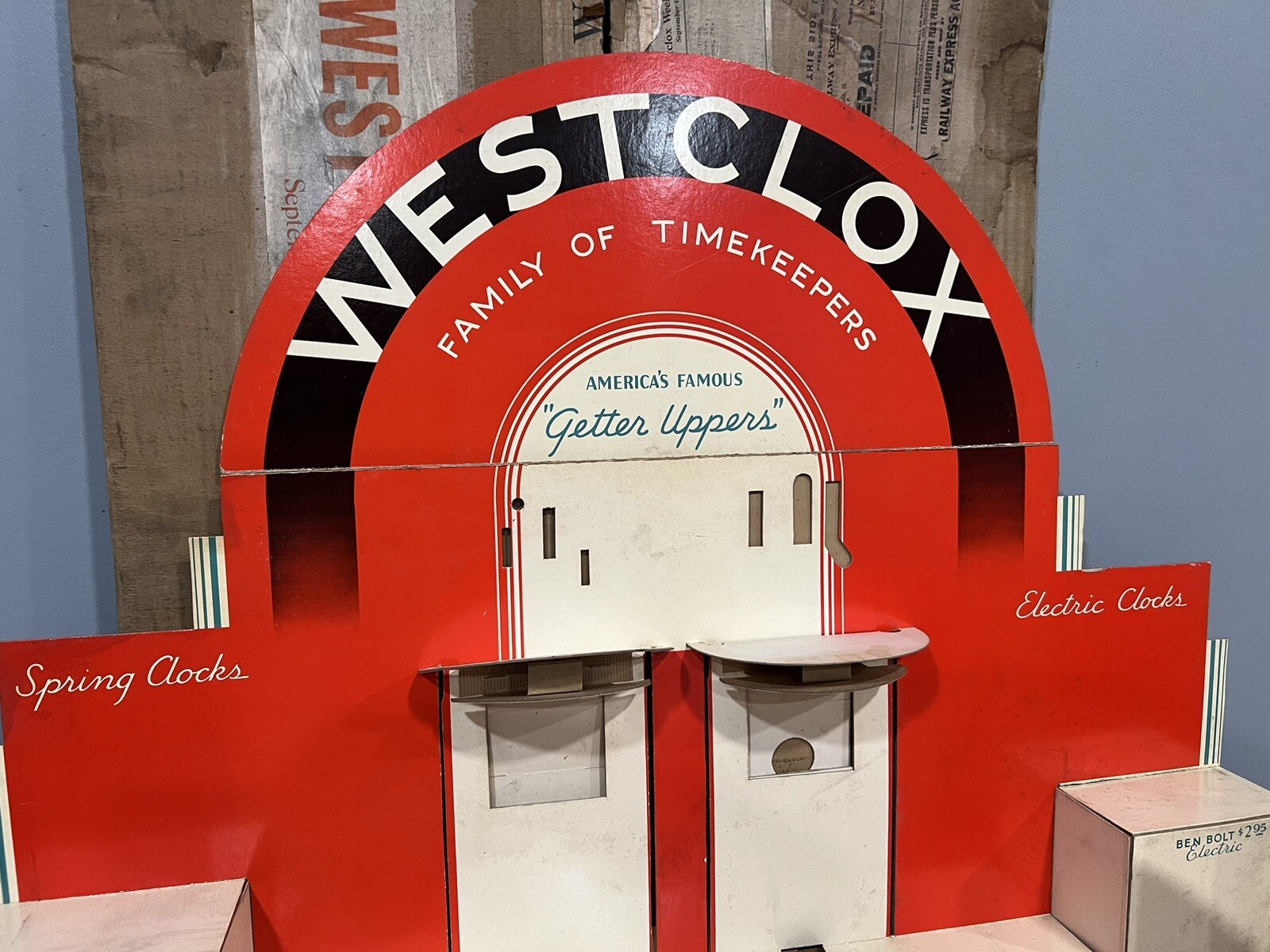 Vintage Westclox Alarm Clock Cardboard Litho Store Advertising Display W/Box
