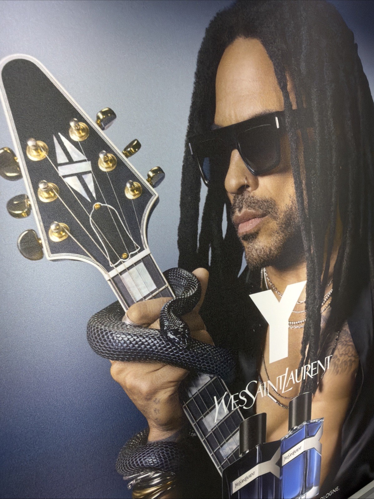 Lenny Kravitz YSL Guitar Snake Backlit Lightbox Display Retail Fragrance Insert