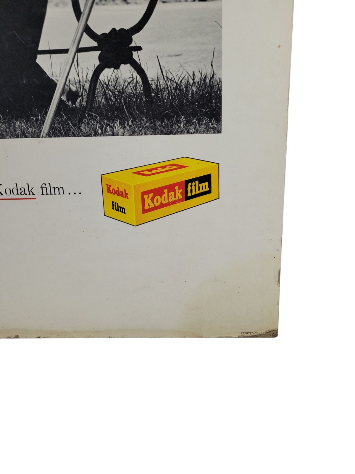 Vtg Kodak Film Carboard Sign/Easel 19″x28″ Man Knitting SOME DAMAGE Edges