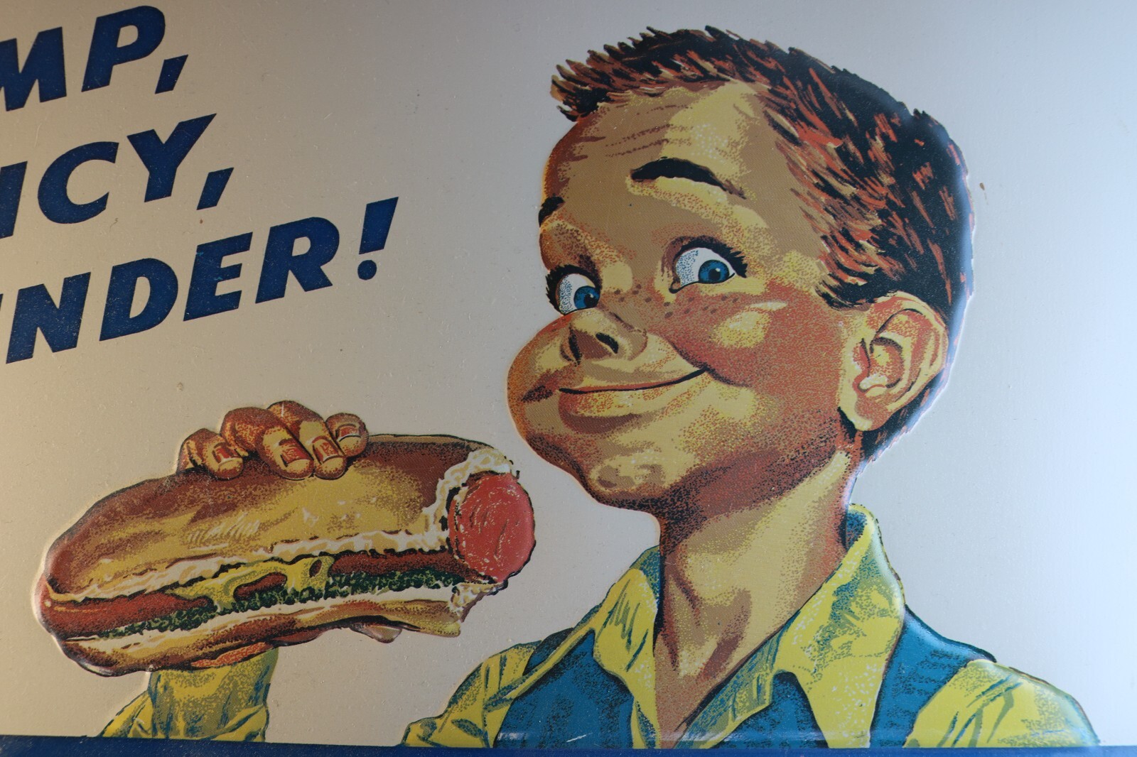 Vtg Embossed Armour Franks Plump, Juicy, Tender! Metal Sign 11.5 x 15.5